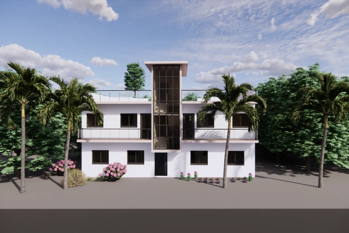 Plan immeuble R+1, 4 appartements de 3 chambres à louer