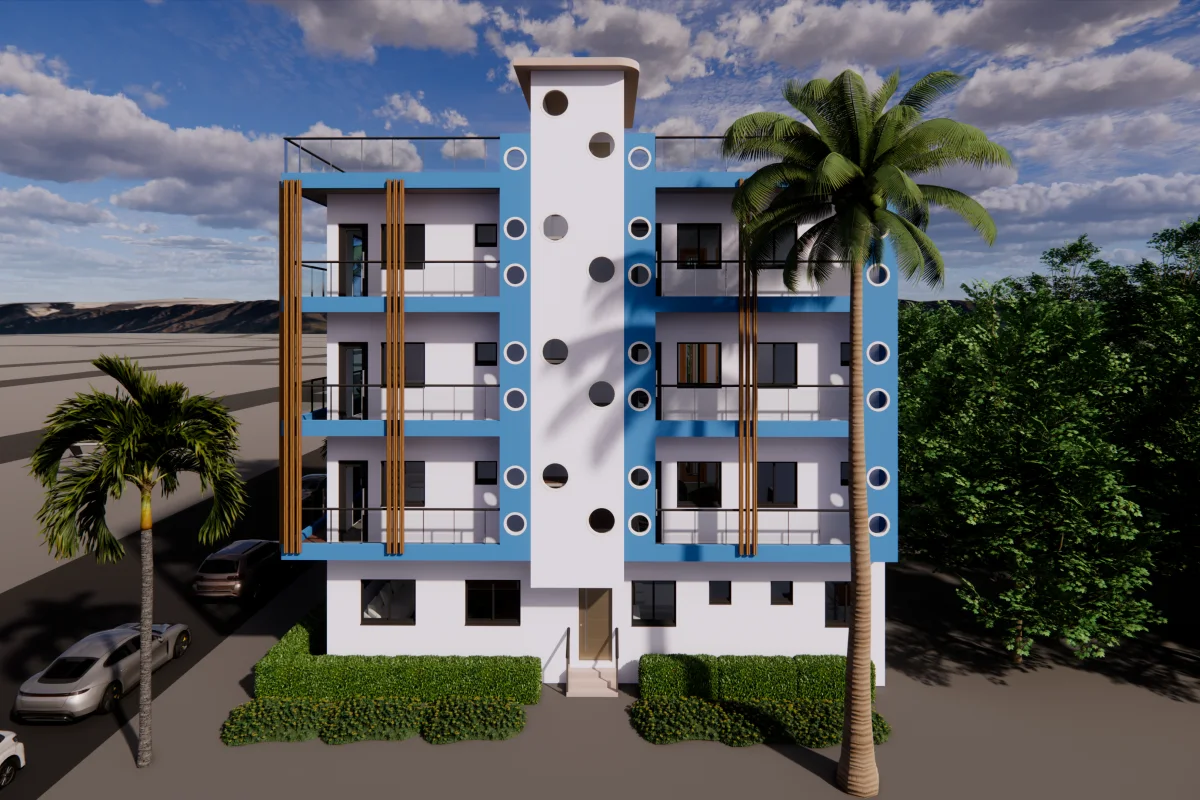 Plan immeuble R+3 mixte, 5 chambres et 6 appartements de 2 chambres
