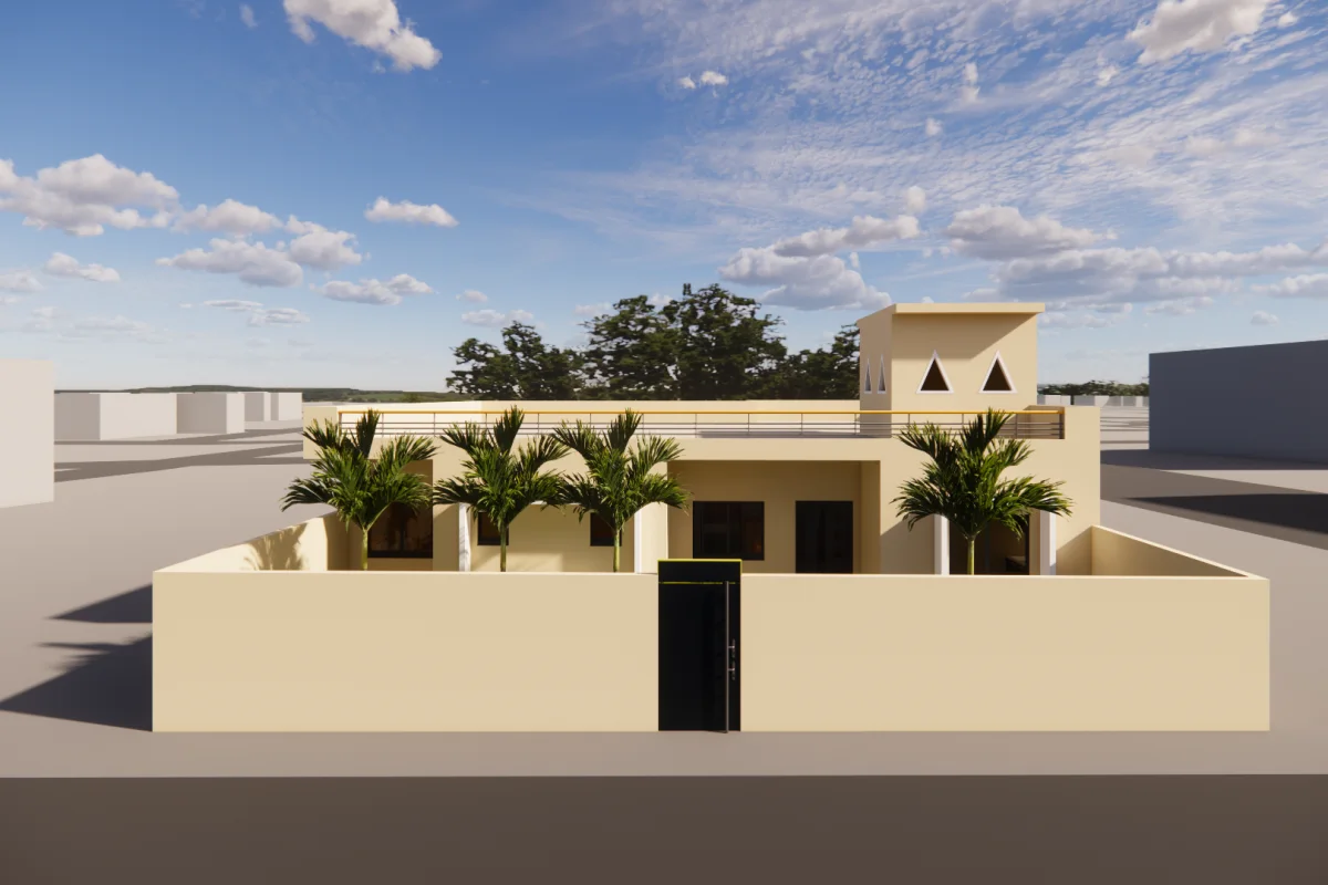 Plan villa plain-pied, 4 chambres avec toit-terrasse